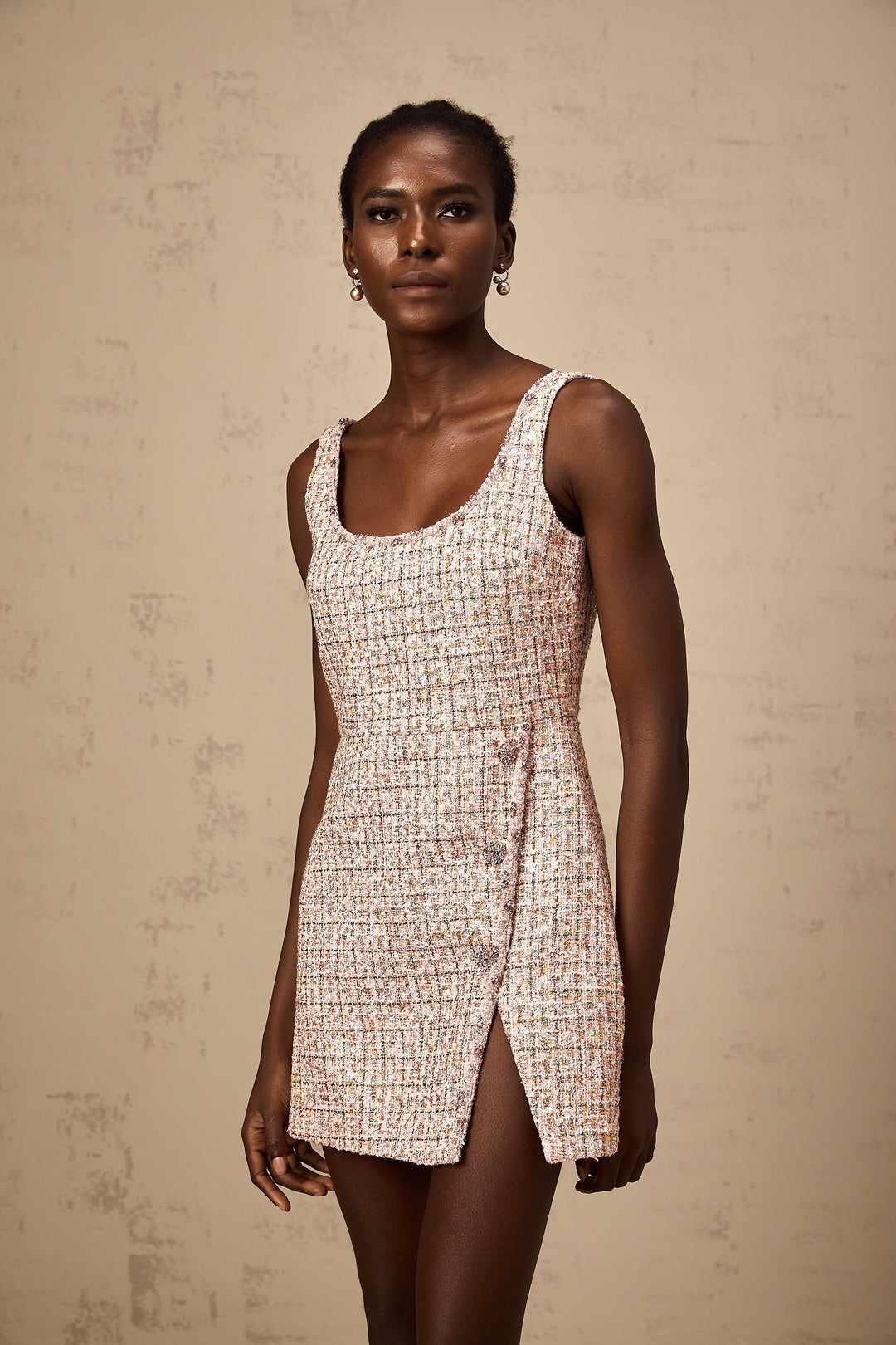 Levoire | Robe Mini En Tweed Rose Décorée