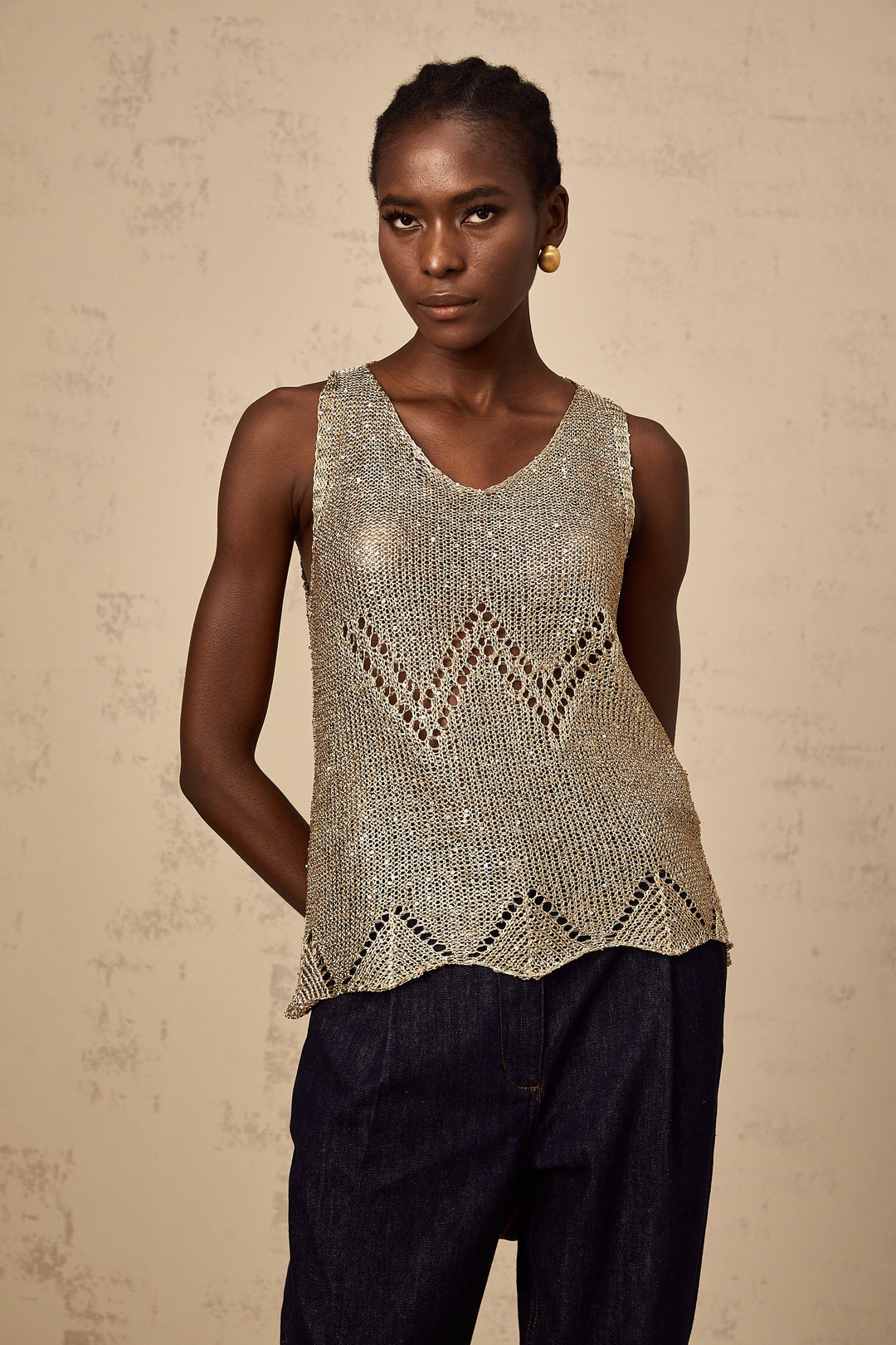 Levoire | Top En Crochet À Paillettes Dorées