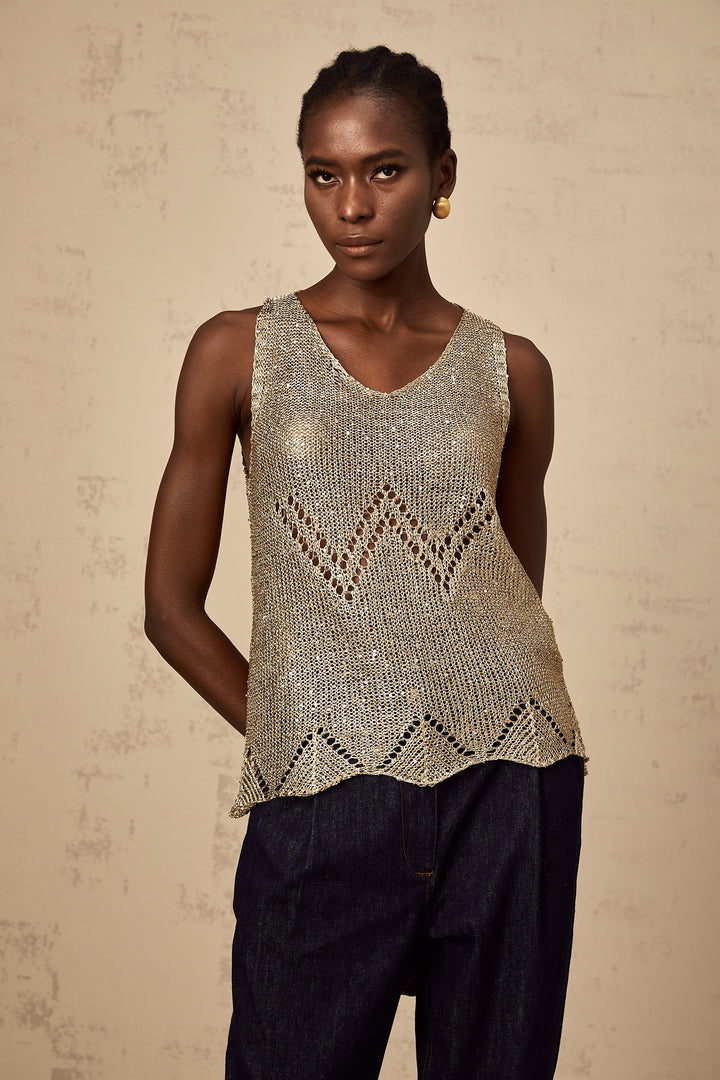 Levoire | Top En Crochet À Paillettes Dorées