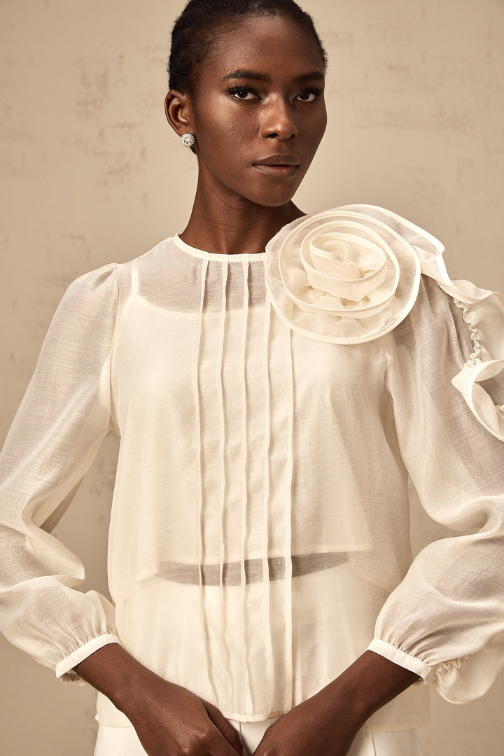 Levoire | Blouse Transparente Avec Détails De Fleurs 3D