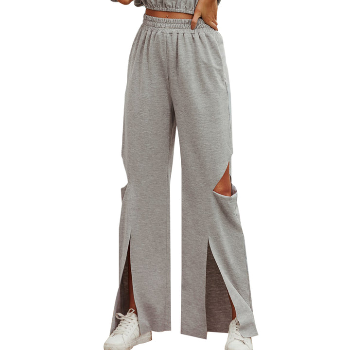 Pantalons de loisirs décontractés pour femmes taille haute avec fentes à la mode Levoire