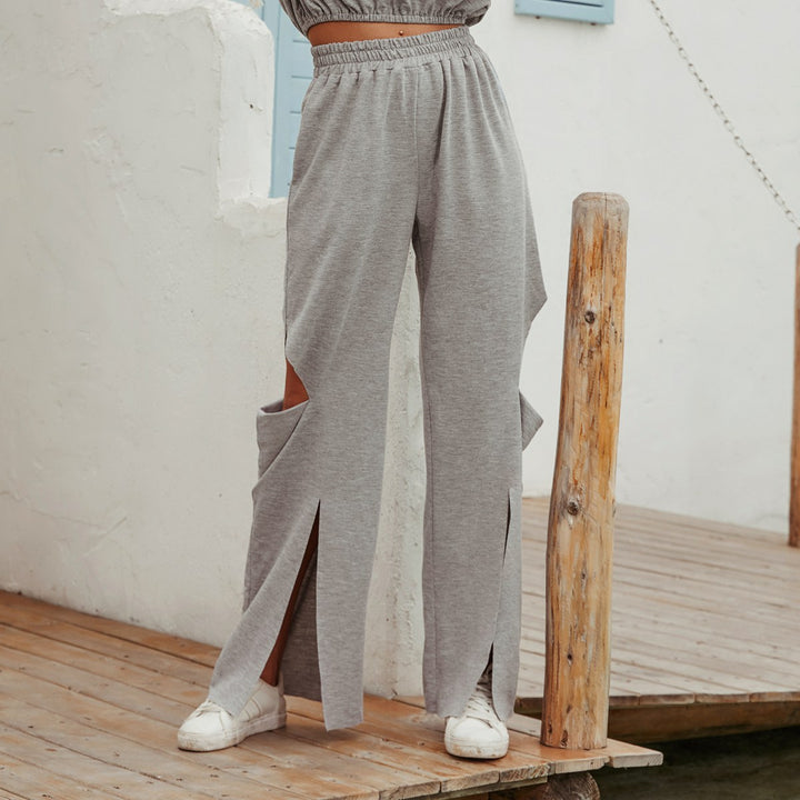 Pantalons de loisirs décontractés pour femmes taille haute avec fentes à la mode Levoire