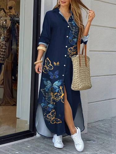 Levoire | Maxi-Robe Chemisier Avec Imprimé Papillons