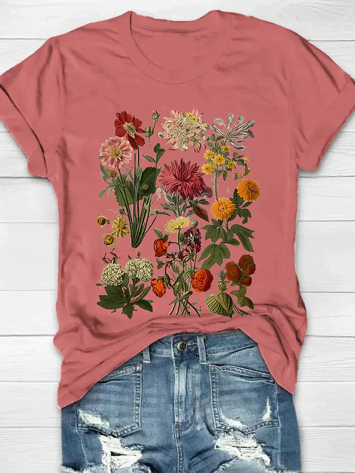 Levoire | T-Shirt Vintage Fleurs Style Rétro Pour Chic Décontracté Ancienne Rose