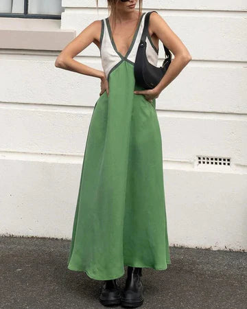 Levoire | Robe Maxi En Satin Brillant Couleur De Contraste