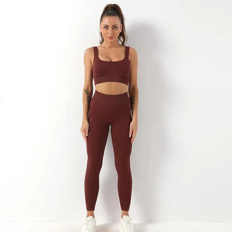 Levoire | Pantalons de yoga associés à un débardeur de yoga Café Série Olkatu