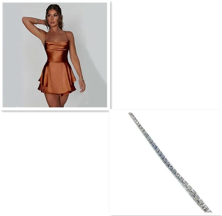 Levoire | Robe trapèze courte élégante en satin avec ruban sans dos