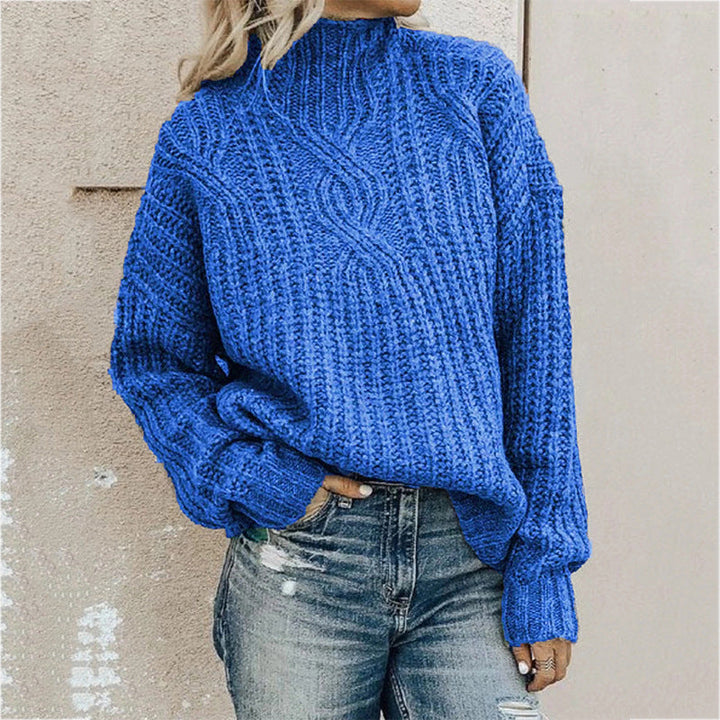 Levoire | Pull En Tricot Torsadé À Col Haut Pour Femmes Bleu