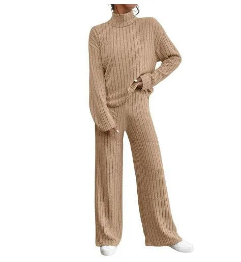 Levoire | Ensemble deux pièces composé d'une robe tricotée à manches longues pour femmes et de pantalons larges Khaki