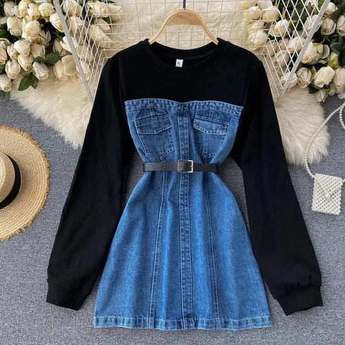 Levoire | Robe en jean pour femmes à encolure ronde