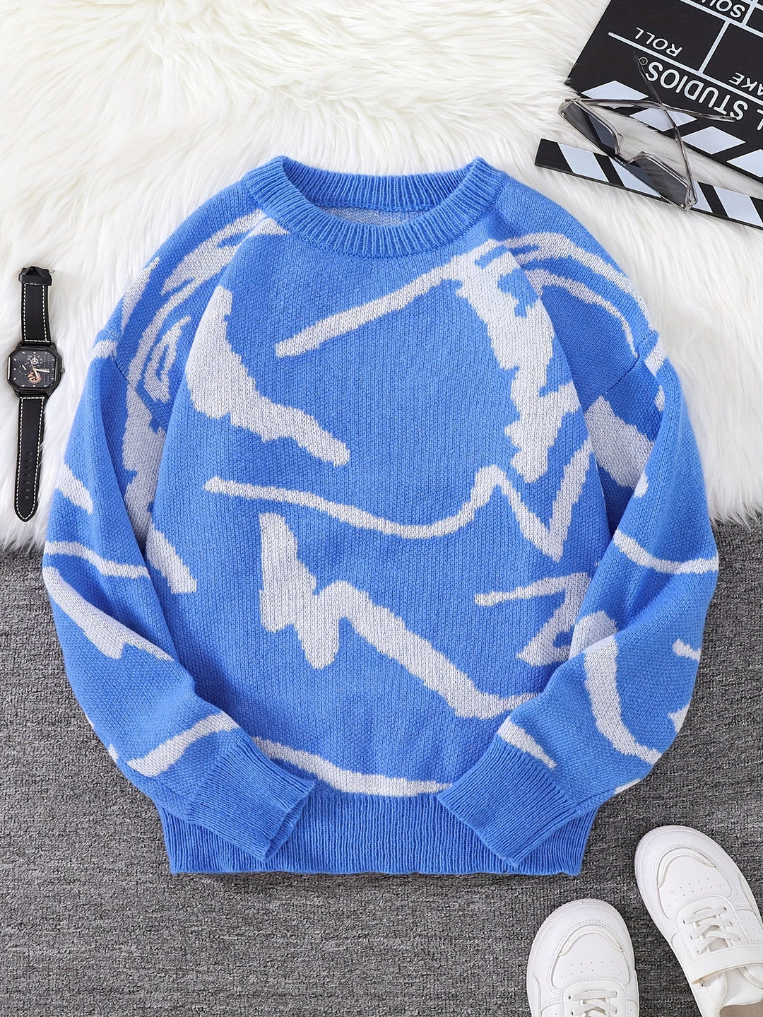 Levoire | Pull Homme Stylé Avec Impression Graffiti Bleu ciel