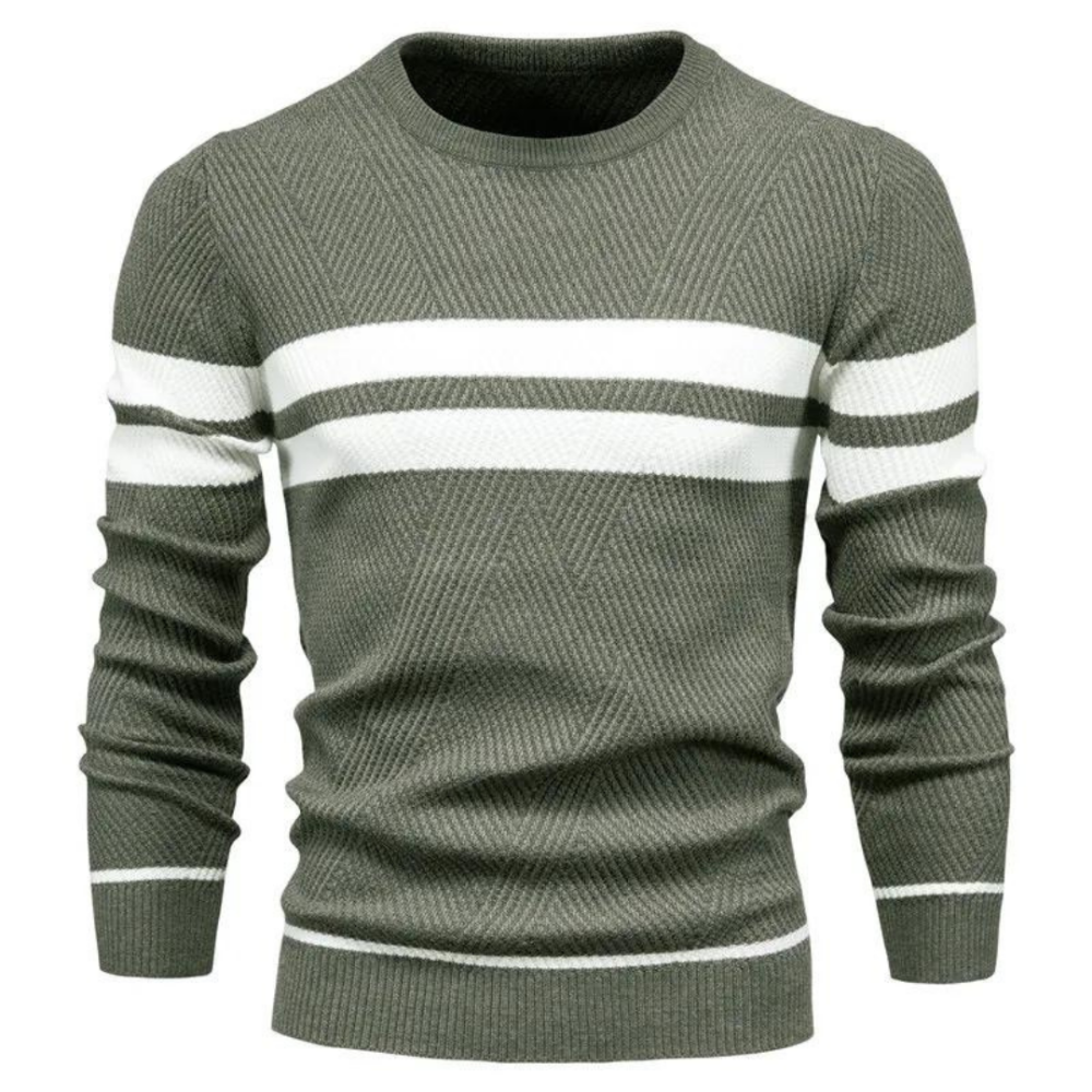 Levoire | Pull Homme Classique Avec Rayures Vert armée