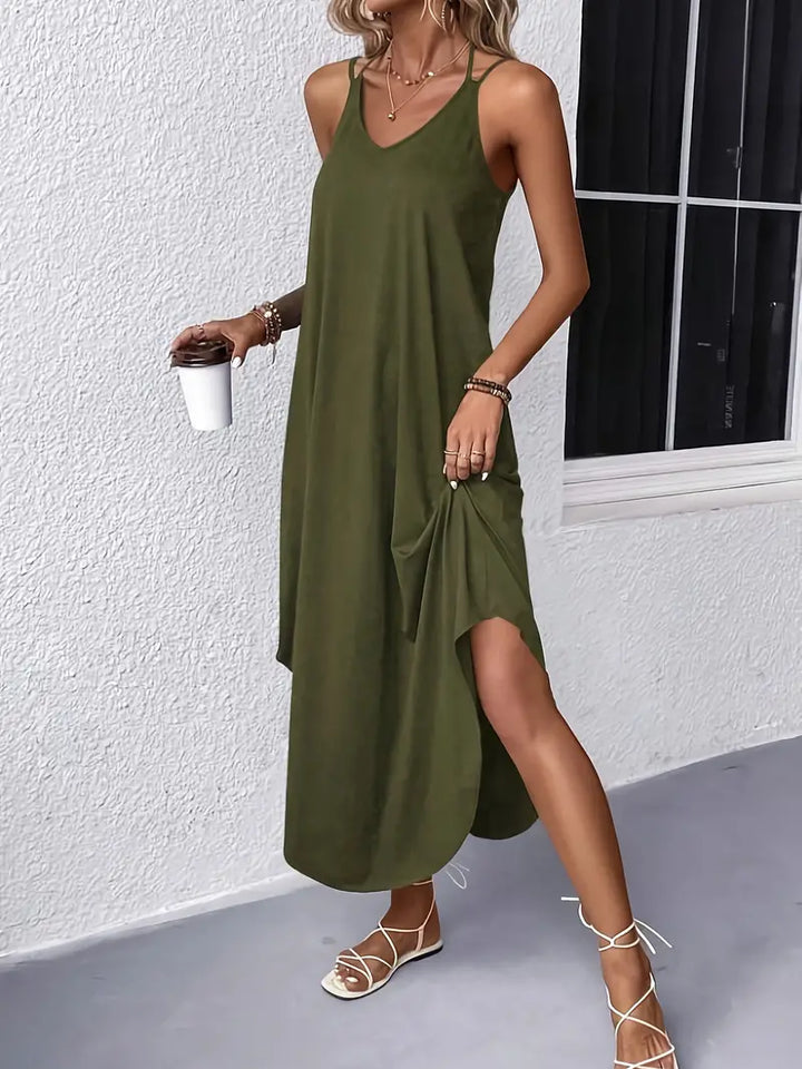 Levoire | Robe Cami À Décolleté En V Aérienne Pour Femmes Vert olive
