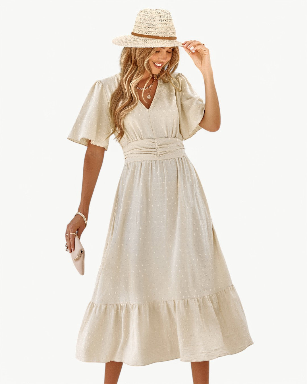 Levoire | Robe Longue À Encolure En V Avec Manches Courtes