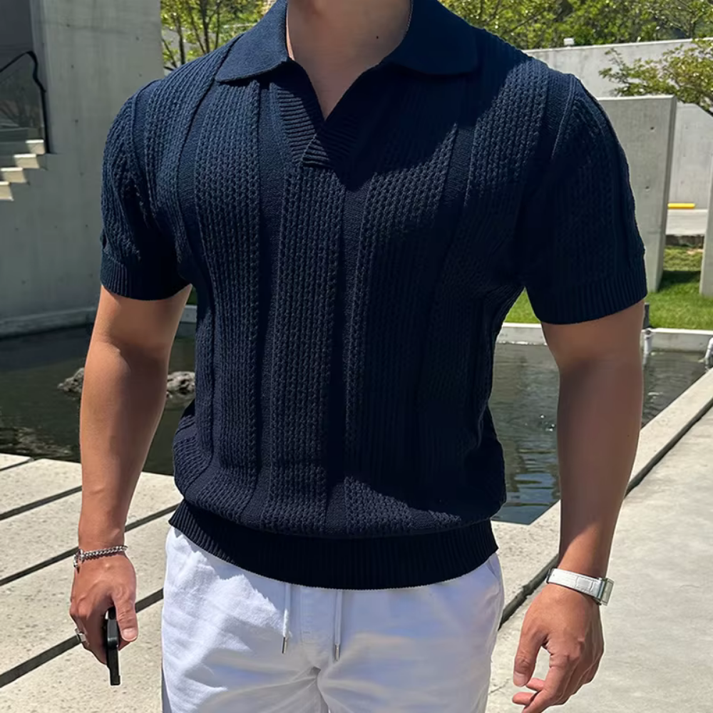Levoire | T-Shirt en Mesh avec Col Polo Bleu