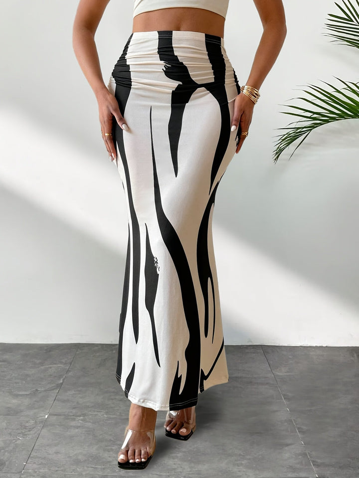 Levoire | Jupe Bodycon Taille Haute Élégante Avec Imprimé Aléatoire Abricot