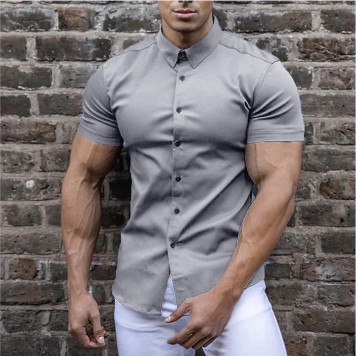 Levoire | Chemise Slim à Manches Courtes à Boutons Gris