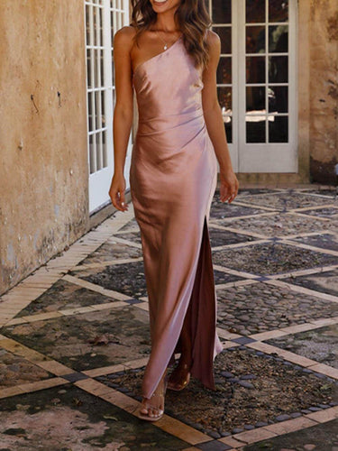 Levoire | Robe Maxi En Satin À Une Épaule Avec Fente Pour Femmes