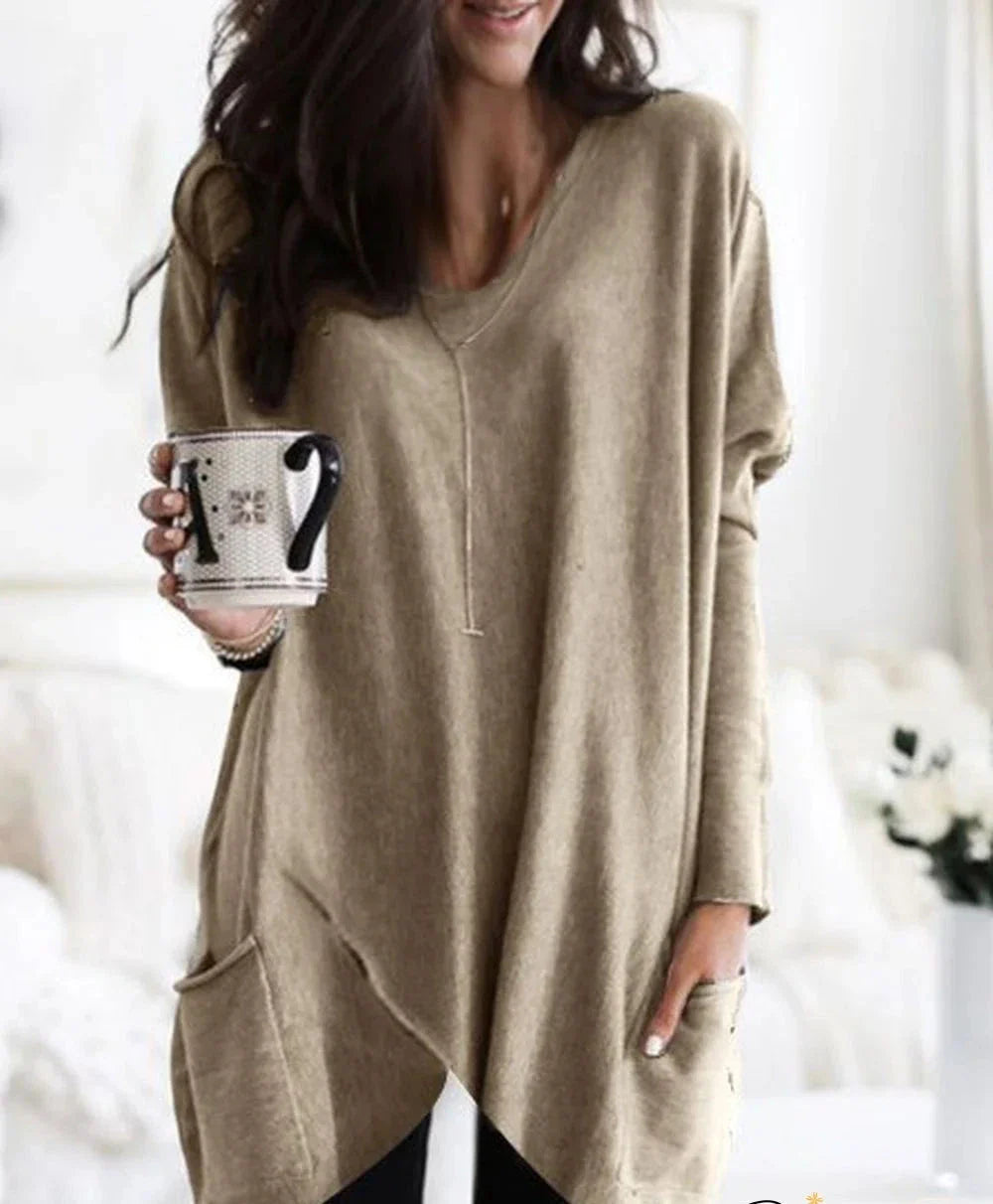 Levoire | Sweatshirt À Manches Longues Pour Femmes Avec Style Moderne Et Allongé Kaki