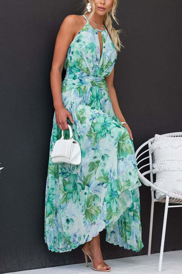 Levoire | Robe Mi-Longue Plissée Avec Décolleté Découpé Et Motif Floral