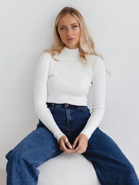 Levoire | Pull À Col Roulé Côtelé Blanc Une taille
