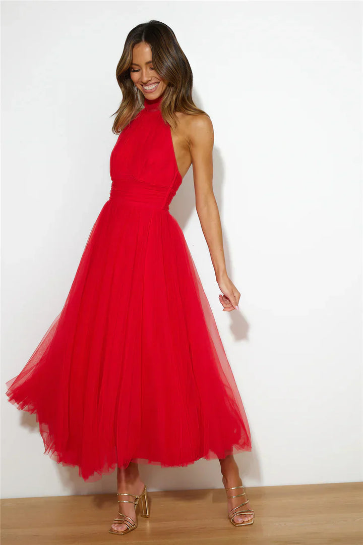 Levoire | Robe Midi En Tulle À Dos Nu Rot