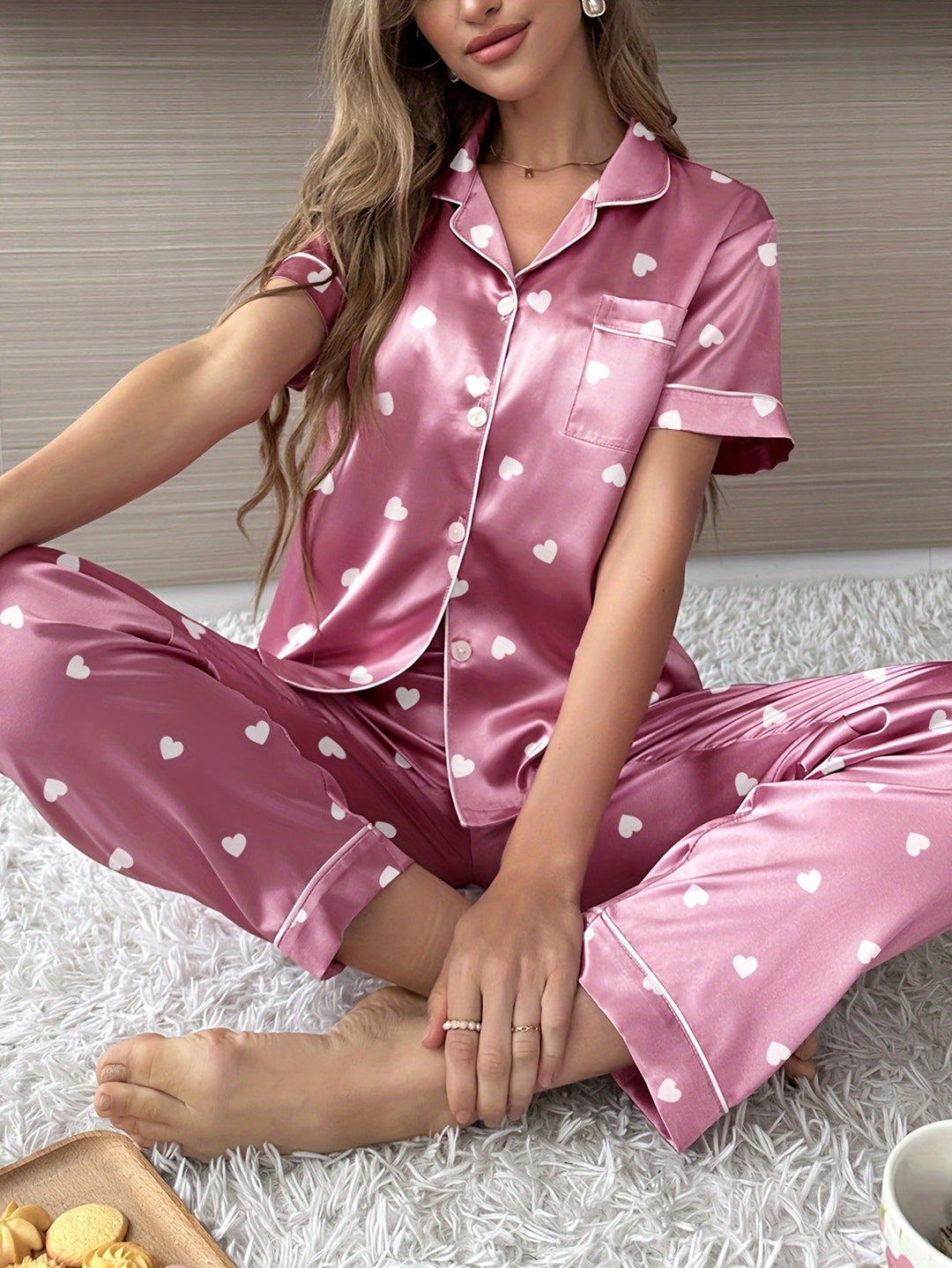 Levoire | Pyjama En Satin Série À Manches Courtes Et Avec Des Pantalons Élastiques