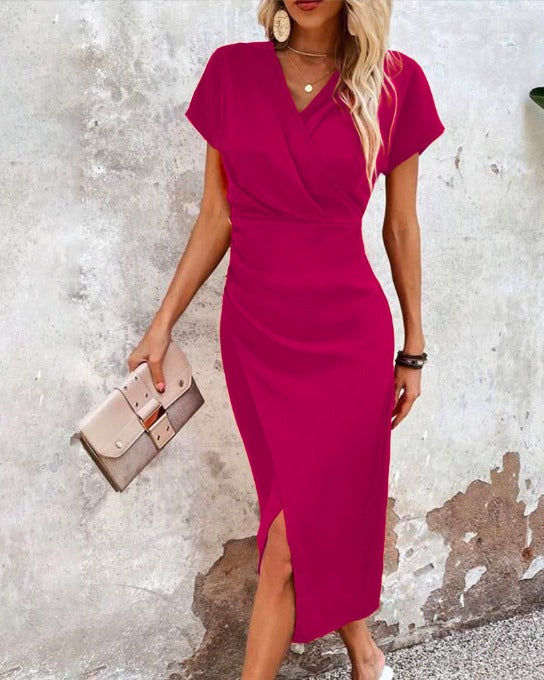Levoire | Robe De Fête Élégante Avec Fente Printanière Rosa Rouge