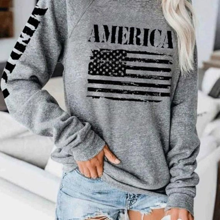 Sweat-shirt femme avec imprimé décontracté drapeau américain Levoire