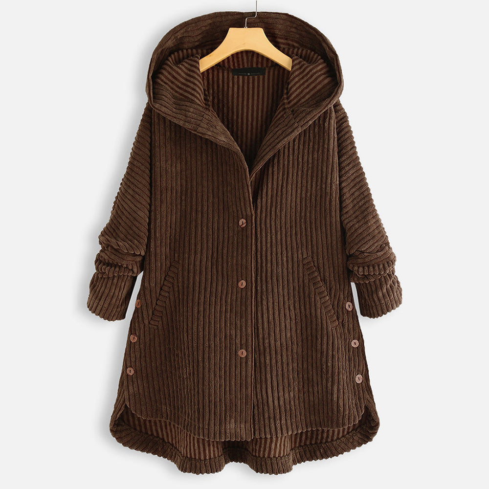 Levoire | Manteau Côtelé À Capuche Marron