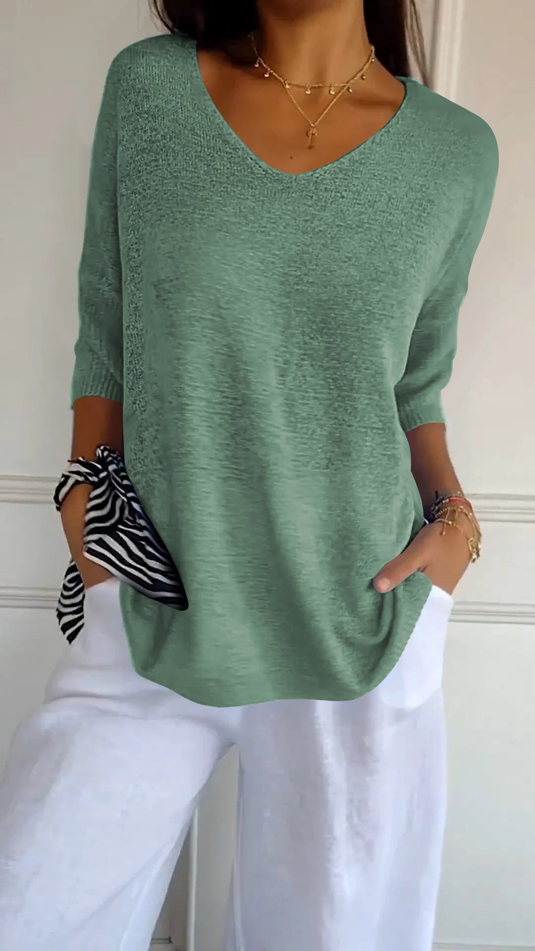 Levoire | Top en maille avec encolure en V Vert gazon