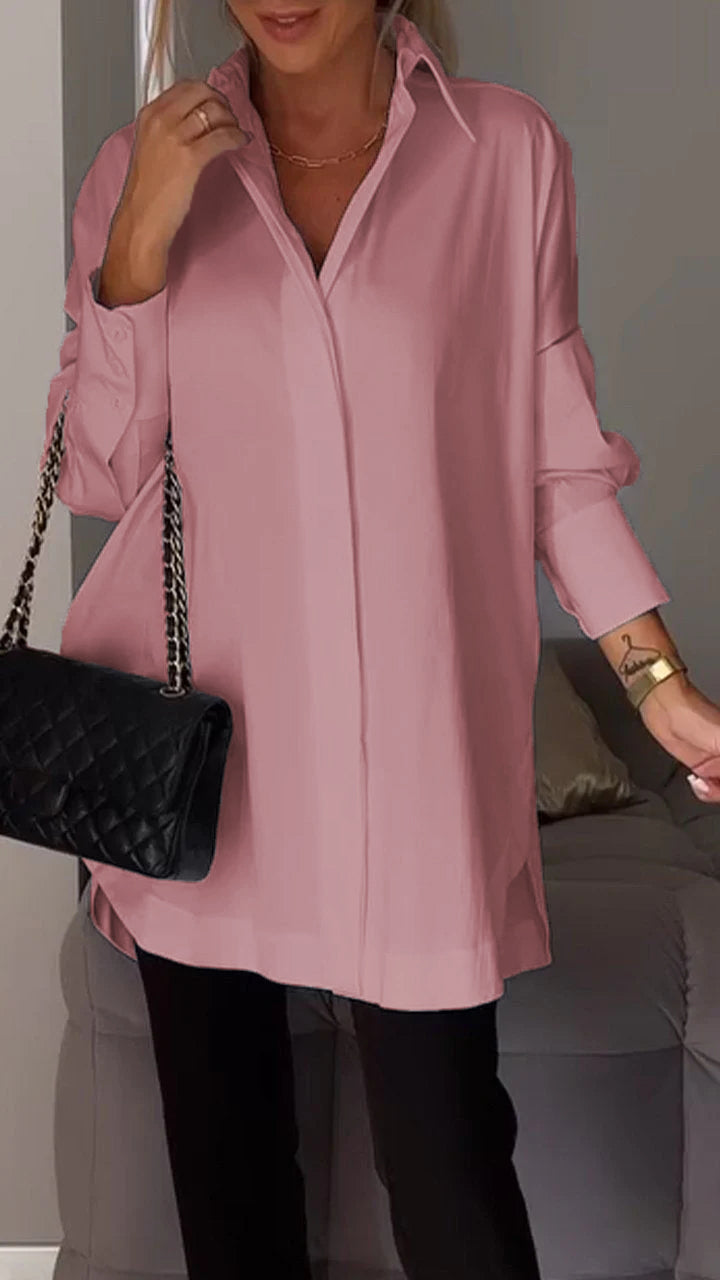 Levoire | Élégante Blouse Longue Avec Revers Pour Femmes Rosa
