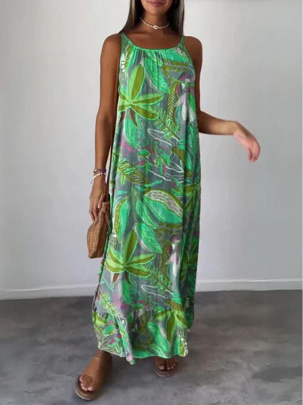 Levoire | Asha Robe Longue Sans Manches Avec Imprimé Vert