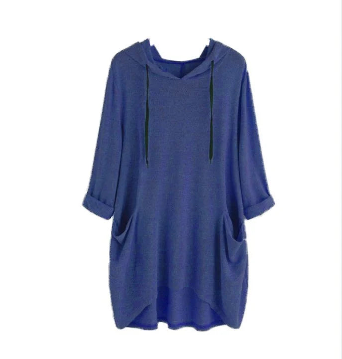 Levoire | Sweat À Capuche Femme Uni Coupe Décontractée Avec Poches Irrégulières Bleu marine