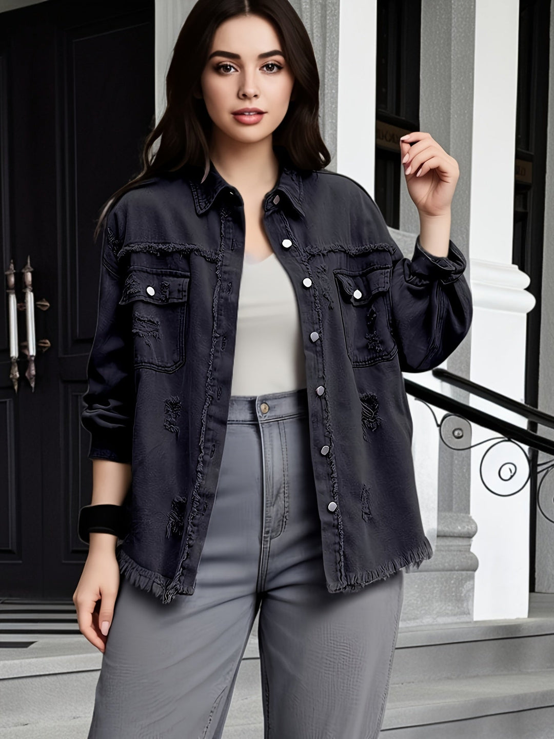 Levoire | Veste En Jean Délavée Élégante Pour Femmes Noir