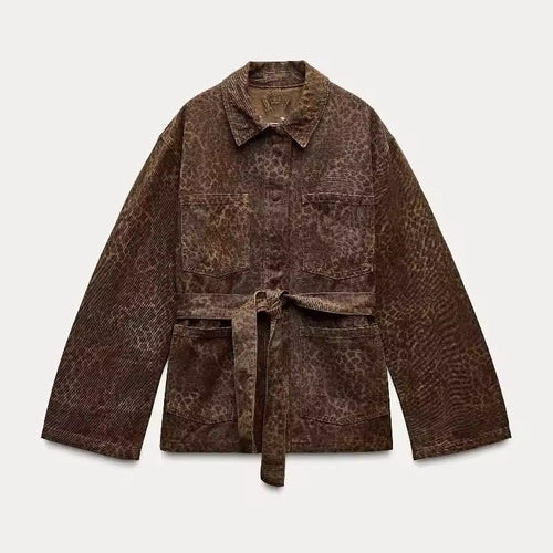 Levoire | Veste En Corduroy Avec Ceinture Imprimé Léopard