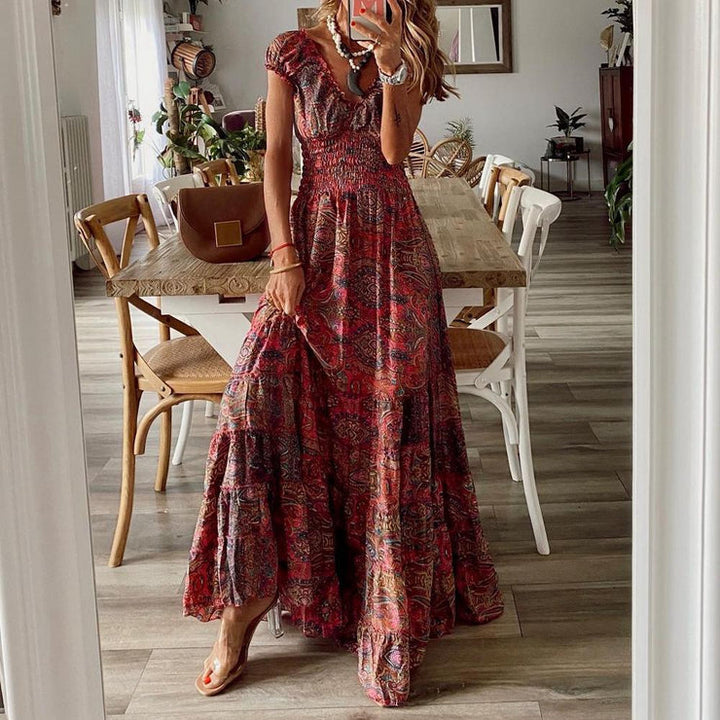 Levoire | Élégante Robe Maxi À Col En V Avec Taille Cintrée
