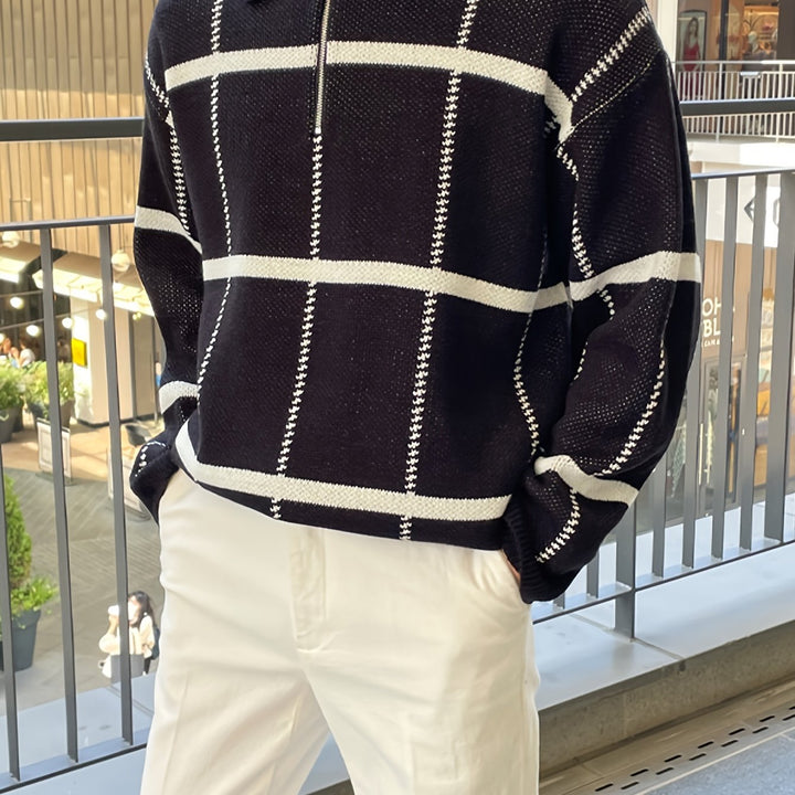 Levoire | Pull Homme À Carreaux Avec Demi-Zip