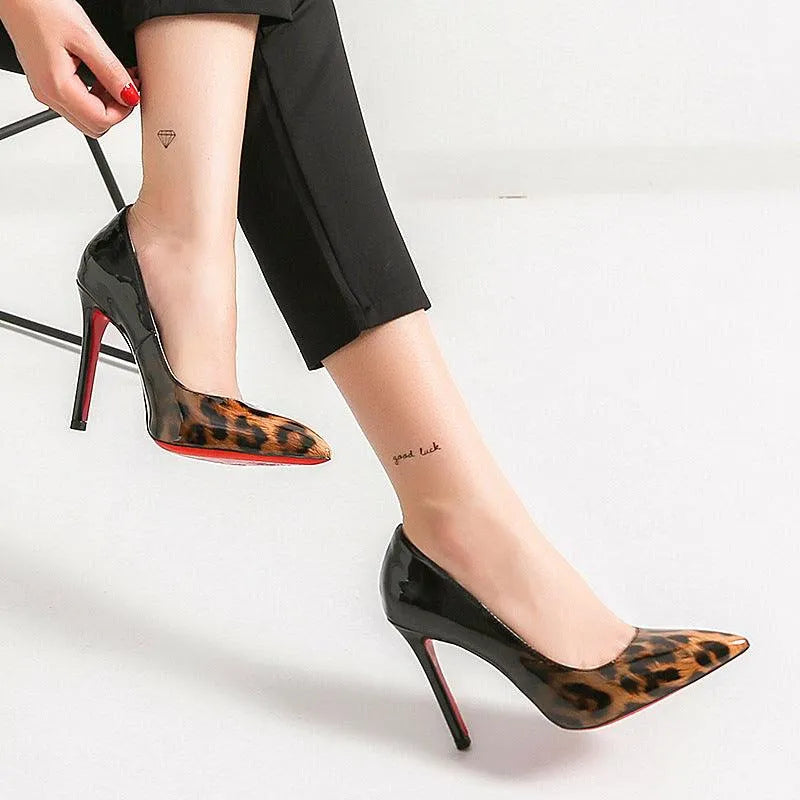 Levoire | Chaussures à talons en dentelle à motifs léopard pour femmes Noir 8cm