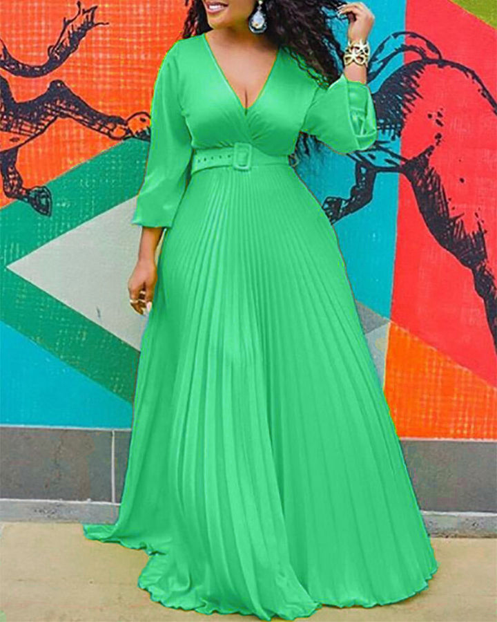 Levoire | Élégant Vintage Sifon Longue Manche-M robe longue Vert
