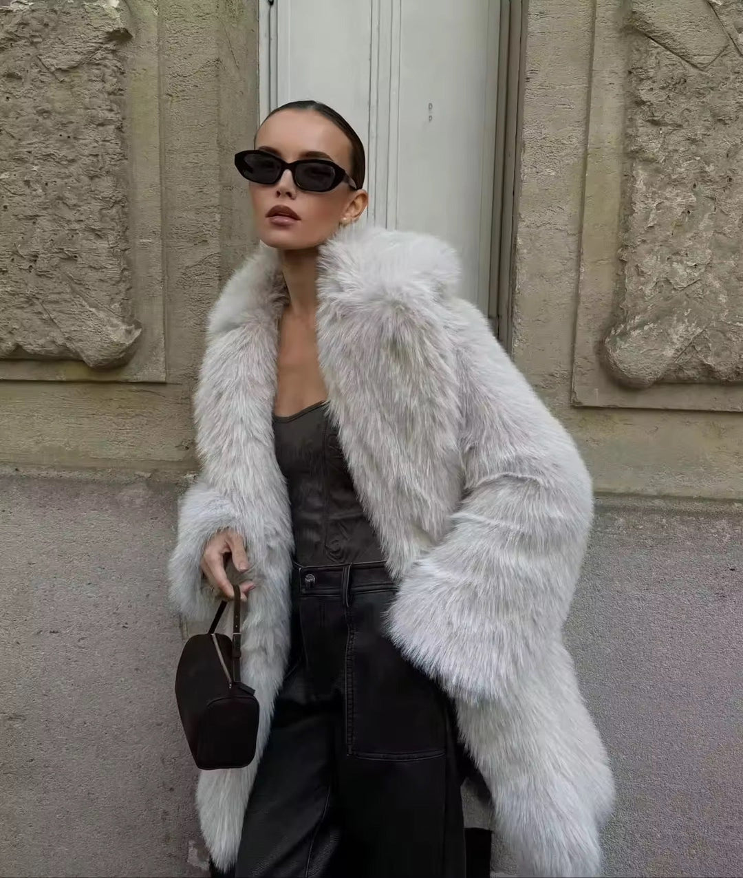 Levoire | Manteau En Fausse Fourrure Blanche Élégant Gris