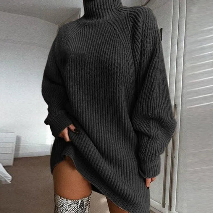 Levoire | Robe Tricotée Pour Femmes Avec Col Haut Gris foncé