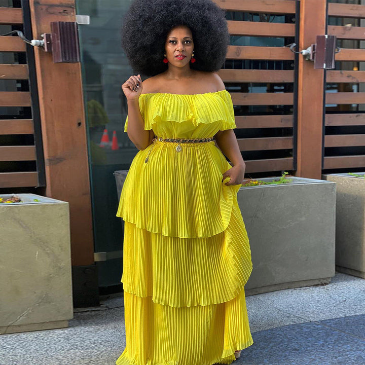 Levoire | Robe maxi plissée séduisante de vacances à la plage Jaune