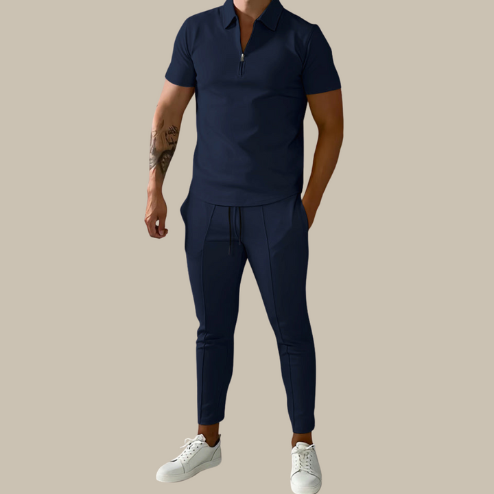 Levoire | Élégant Costume 2 Pièces Pour Homme Avec Polo Et Pantalon bleu