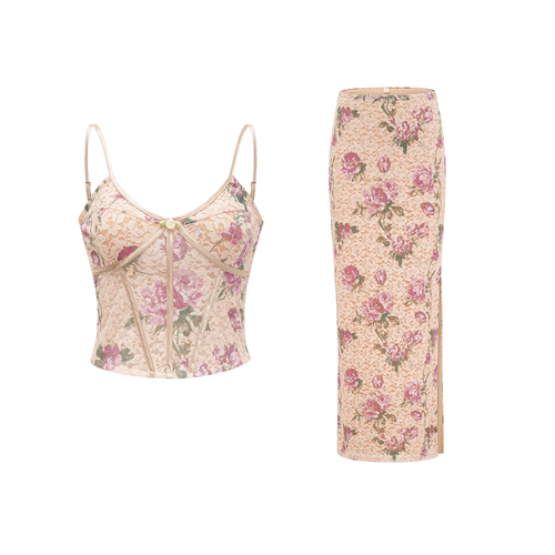 Levoire | Haut De Gilet Imprimé Floral & Ensemble De Jupe Assorti