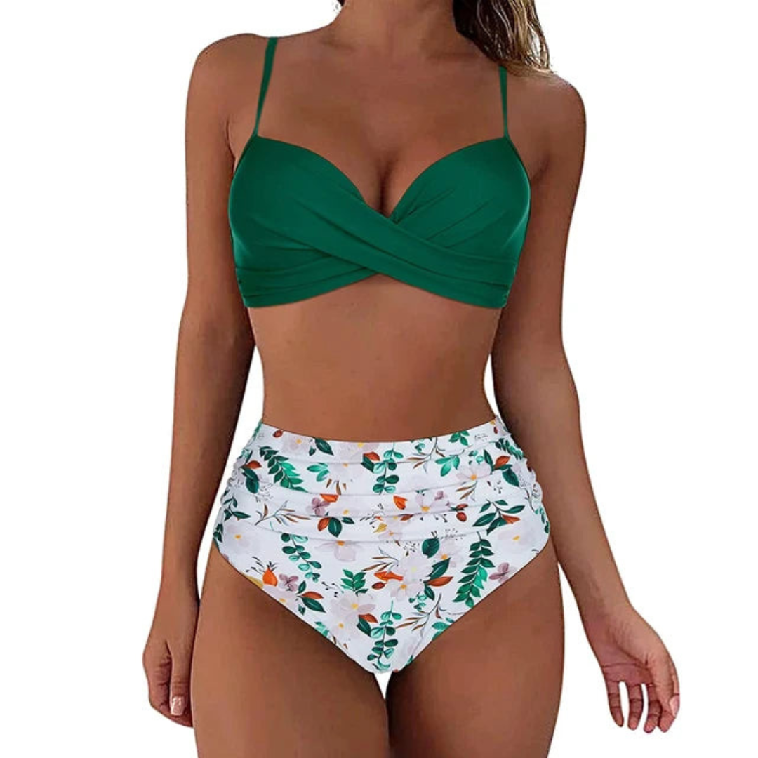 Levoire | Bikini Confort Hautement Ajusté Vert foncé Feuilles