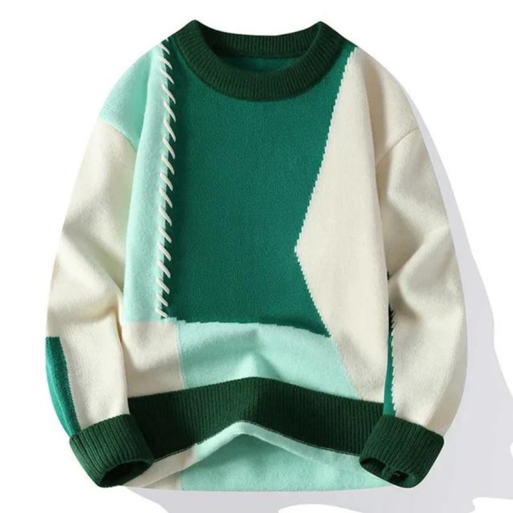 Levoire | Pull En Tricot Pour Hommes Avec Design Color Block Vert turquoise