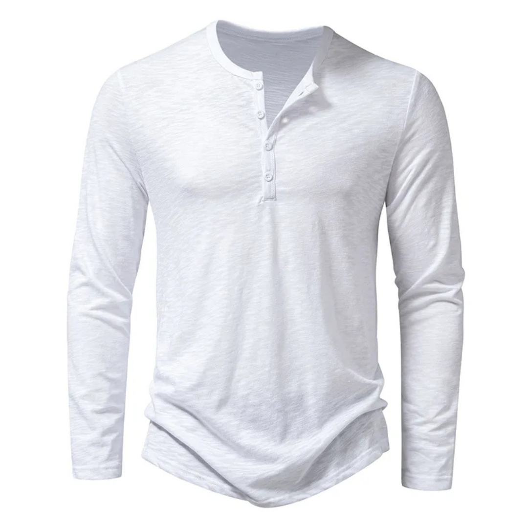Levoire | T-shirt Henley à manches longues coupe Slim Blanc