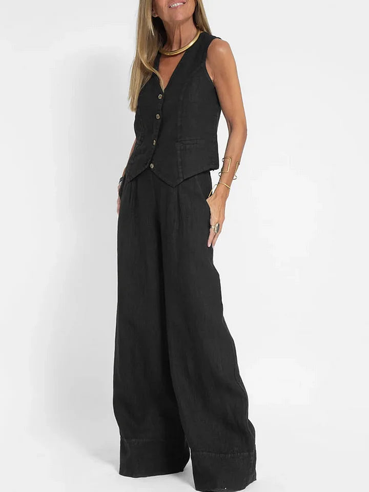 Levoire | Veste Et Pantalon En Lin Pour Femmes Noir
