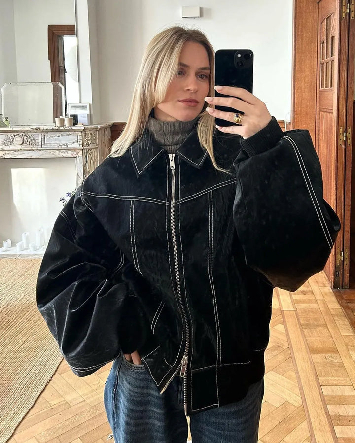 Levoire | Veste En Cuir Surdimensionnée Noir